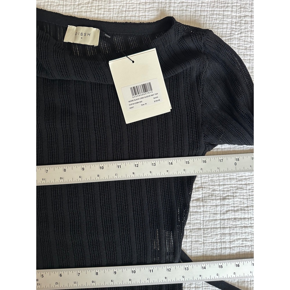 DISSH Bowie Black Long Sleeve Knit Top Off Shoulder Sheer Ribbed DUF04120BK.600 - Picture 8 of 10